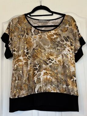 Laura Floral & Snake Print Mixed Fabric Top 🍁 Made In Canada 🍁